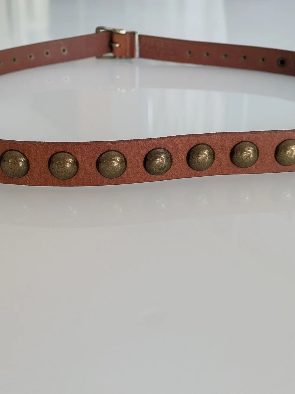 J.CREW Brown Studded leather Belt Women Brass Buckle with brass studs Y2K size L